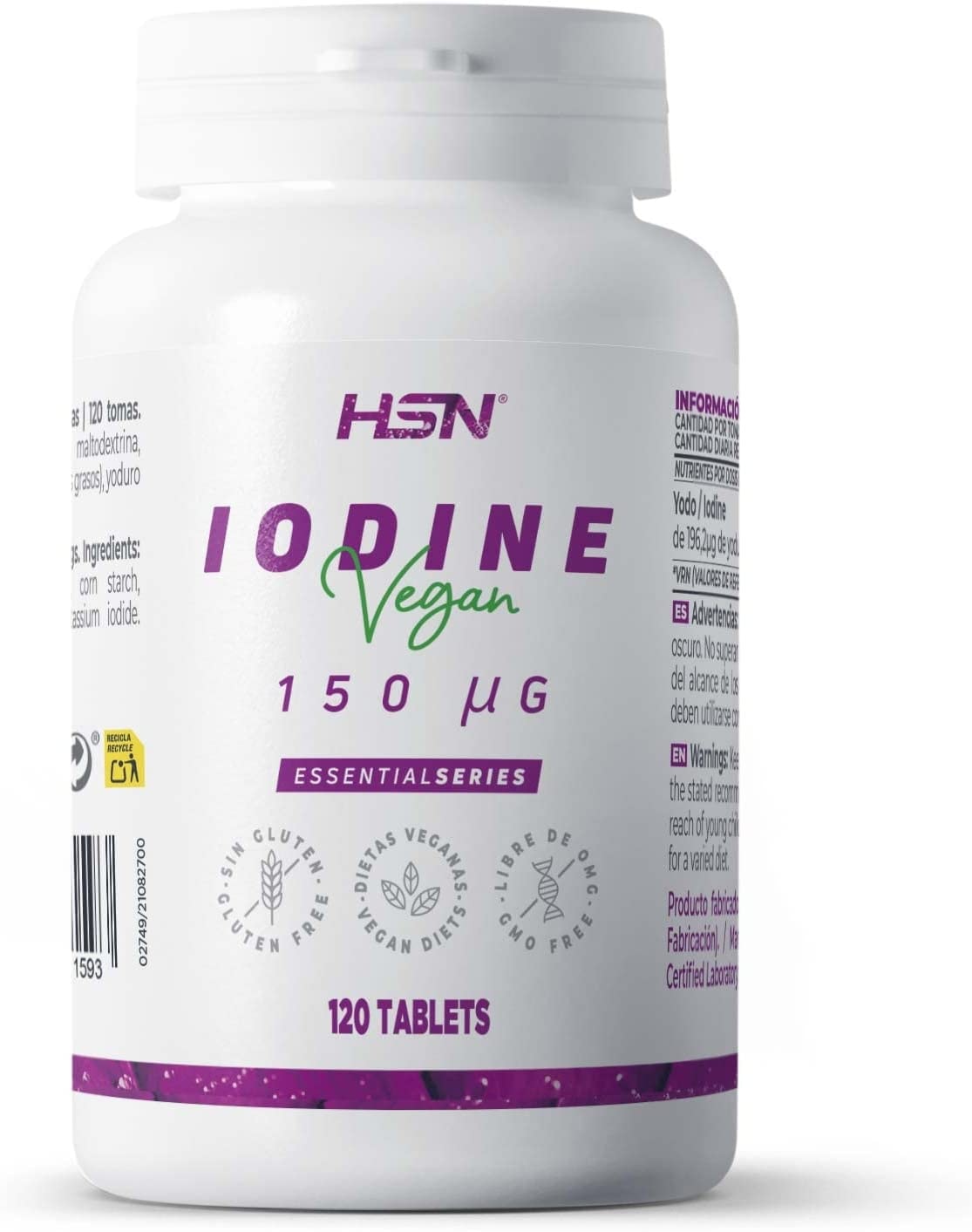 Produktbild von HSN Jod 150 mcg 120 Tabletten mit 192,2 mcg Kaliumjodid Deckt 100 % deines Tagesbedarfs Energiestoffwechsel | GVO-frei, vegan, glutenfrei