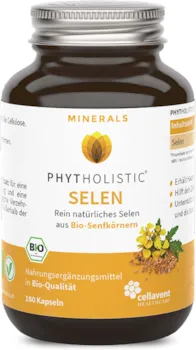 Phytholistic - Bio Selen Kapseln im Glas – aus Senfkörnern – 55 µg rein pflanzliches Selenmethionin – ohne künstliche Zusätze – 180 Kapseln