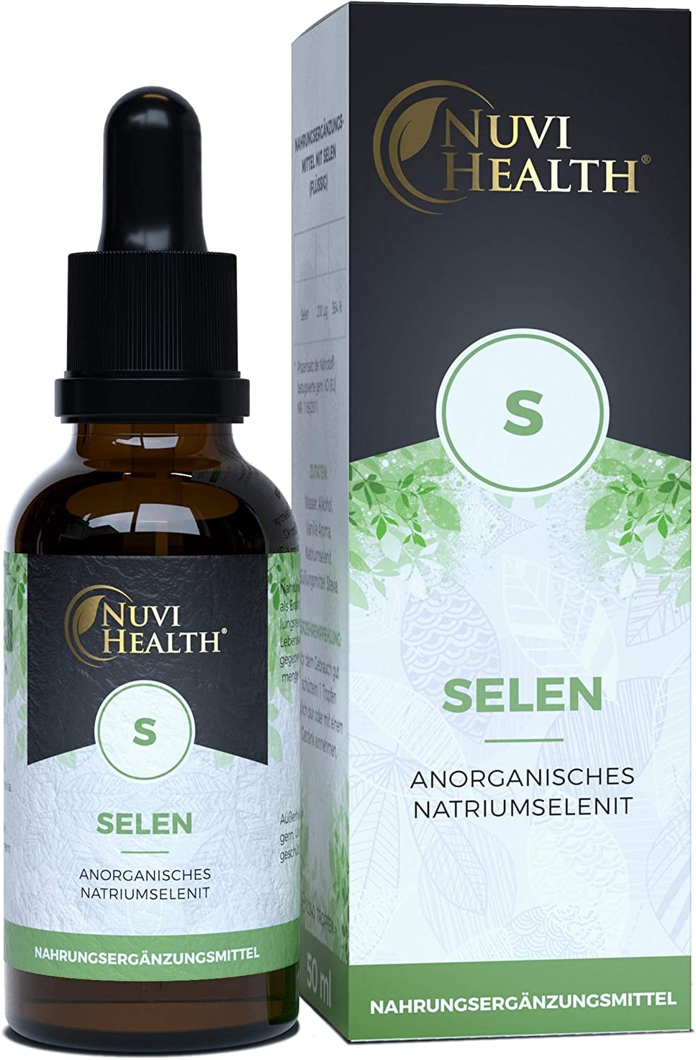 Produktbild von Nuvi Health - Selen Tropfen 200 µg -50 ML - Premium: 100 µg Selenium PRO 1 TROPFEN - Natriumselenit mit höchster Bioaktivität - Selenium flüssig - Vegan - Premium Qualität