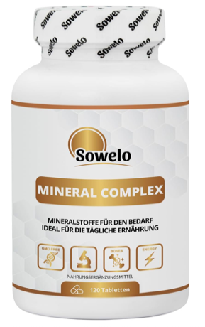 Produktbild von Bewertung Sowelo Mineral Complex Tabletten 9 essentielle Mineralstoffe Magnesium Zink Eisen Selen Chrom Knochen Muskeln Nervensystem