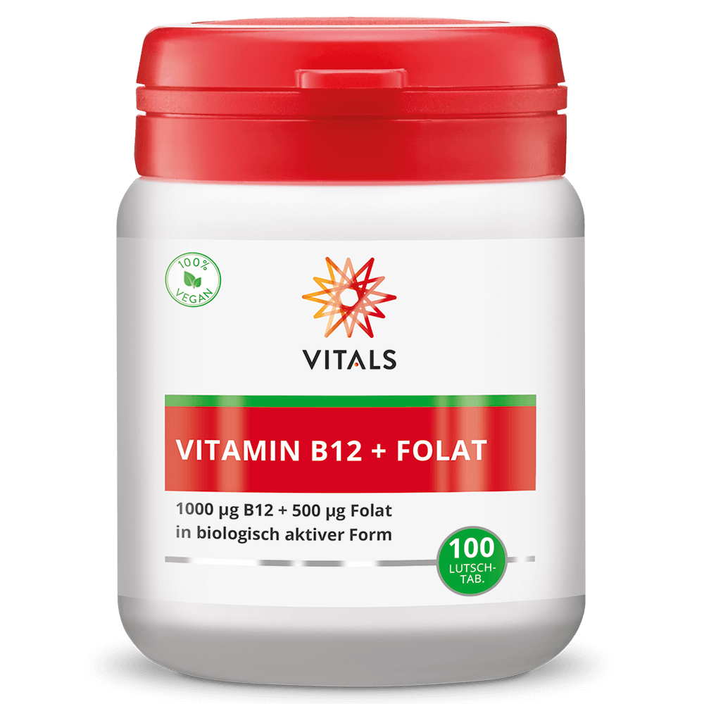 Produktbild von Bewertung VITALS VITAMIN B12 und FOLAT Lutschtabletten Vitamin B12 FOLAT Quatrefolic® optimale Bioverfügbarkeit Zellteilung Blutbildung Homocystein-Stoffwechsel Immunsystem Müdigkeit Artikelnummer V3303