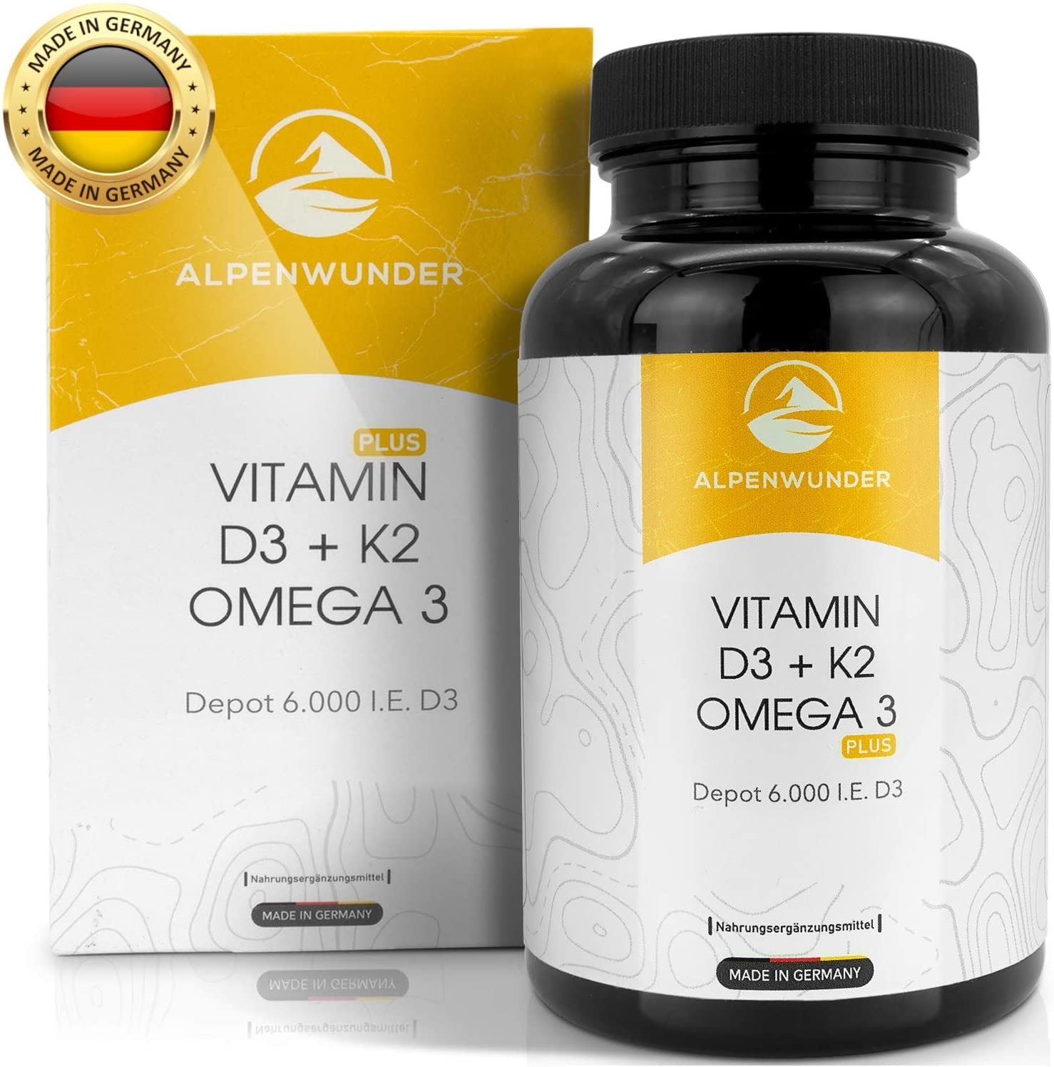 Produktbild von Bewertung 80 von 100 Punkten Alpenwunder Vitamin D3 und K2 mit Omega 3 Fischöl Kapseln hochdosiert 100% MADE IN GERMANY 180 hochwertige Vitamin D3 mit K2 und Omega 3 Fischölkapseln hergestellt gemäß DIN EN ISO 9001