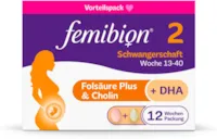 Produktbild von Bewertung Femibion 2 Schwangerschaft Tägliches Nahrungsergänzungsmittel für SSW 13-40 Mit Folsäure Plus Cholin DHA 12-Wochen-Pack 2x 84 Stück Procter & Gamble