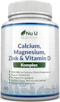 Produktbild von Nu U Nutrition - Calcium, Magnesium, Zink & Vitamin D3 | 365 Vegetarische Tabletten für 6 Monate | 800 mg Calciumcarbonat pro Tablette |