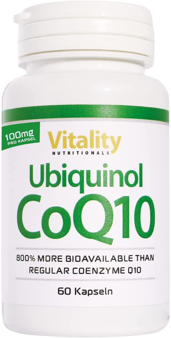 Produktbild von Bewertung Vitality Nutritionals Coenzym Q10 Kapseln Hochdosiert Ubiquinol CoQ10 100mg, höchste Bioverfügbarkeit Coenzym Q10 I 60 Kapseln I Energie Antioxidantien Anti-Aging I Vitality Nutritionals by Vitaminexpress