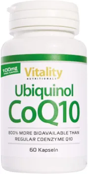 Produktbild von Bewertung Vitality Nutritionals Coenzym Q10 Kapseln Hochdosiert Ubiquinol CoQ10 100mg, höchste Bioverfügbarkeit Coenzym Q10 I 60 Kapseln I Energie Antioxidantien Anti-Aging I Vitality Nutritionals by Vitaminexpress