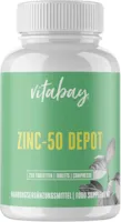 Produktbild von Vitabay Zink 50 mg • 250 Tabletten/500 Portionen • 25mg Zink (Elementargehalt) pro 1/2 Tablette • Aus reinem Zink Gluconat • Hohe Bioverfügbarkeit • Made in Germany