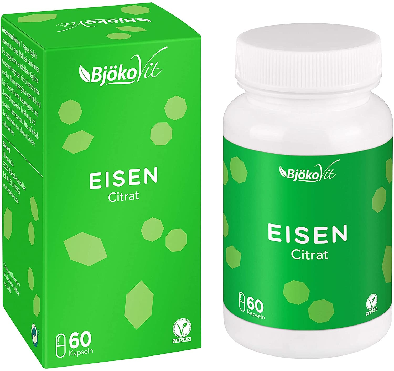 Produktbild von BjökoVit Eisen Kapseln von BjökoVit | Hochdosiert & Vegan | Hohe Bioverfügbarkeit durch Citrat Form | 14-28mg reines Eisen pro Tagesdosis