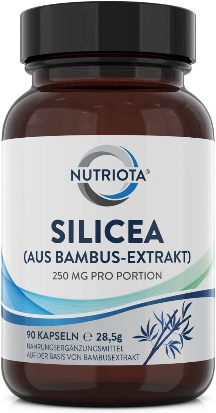Produktbild von Nutriota Silicea/Silizium 250mg Kapseln | 90 hochwirksame Kapseln | Aus Bambusextrakt | Unterstützung für Haare, Haut und Nägel