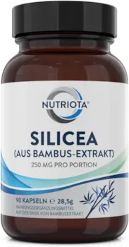 Produktbild von Nutriota Silicea/Silizium 250mg Kapseln | 90 hochwirksame Kapseln | Aus Bambusextrakt | Unterstützung für Haare, Haut und Nägel