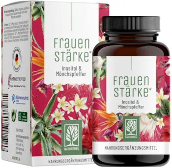 Produktbild von Bewertung NATURTREU Frauenstärke Myo Inositol und Mönchspfeffer gegen PMS hormonelle Menstruationsbeschwerden hochdosiert 90 Frauen Vitamine Kapseln mit L-Carnitin, Folsäure, B12 & Eisen - Vitex Agnus Castus ab PMS