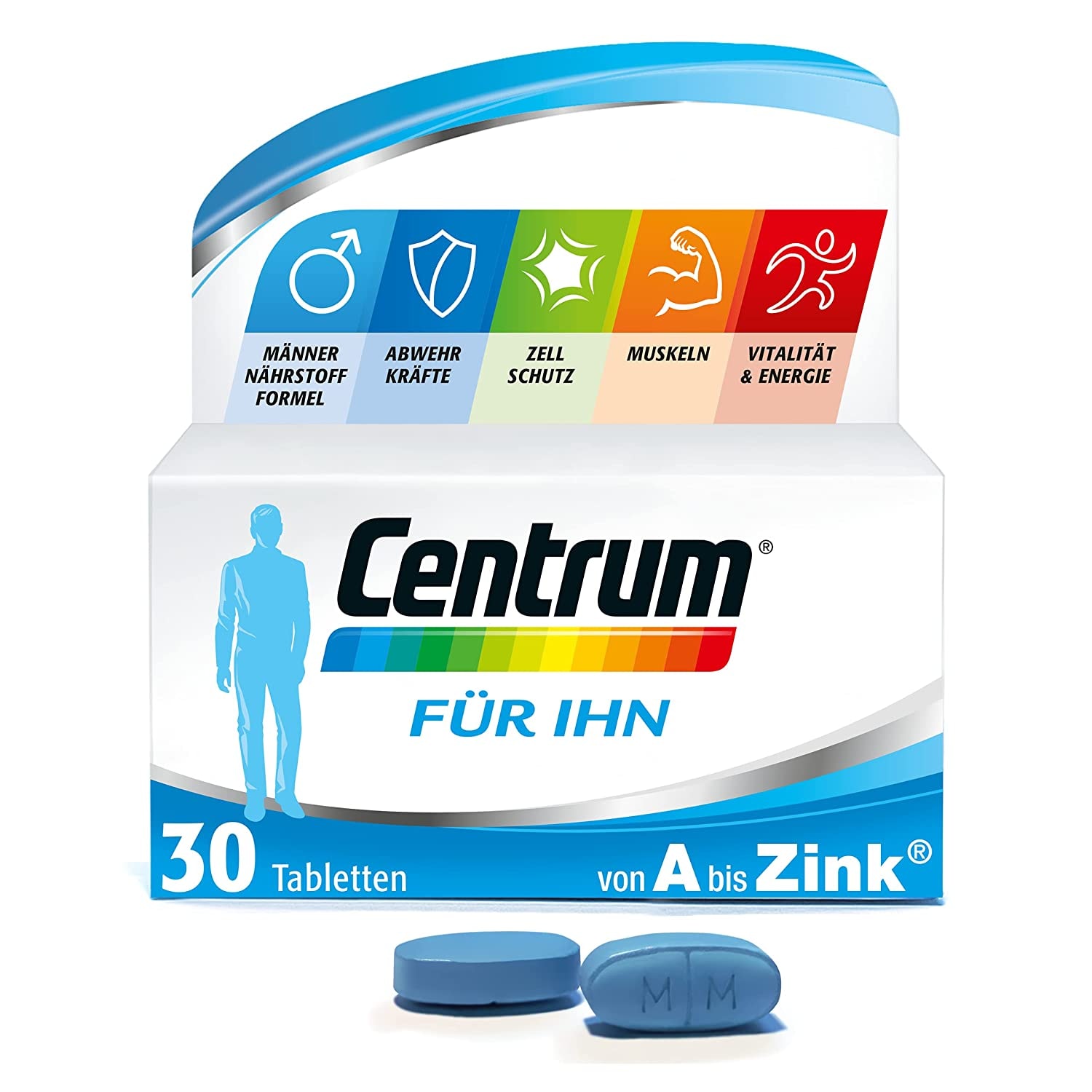 Produktbild von Centrum Für Ihn Multivitamin, Von A bis Zink Nahrungsergänzungsmittel mit Vitamin D, C, B12, Magnesium, 30 Tabletten