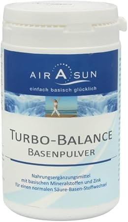 Produktbild von Bewertung Basenpulver Turbobalance Airasun 350g für den Säure Basen Haushalt mit Kalium, Calcium, Magnesium und Zink Ideal bei Basenfasten Sport Diät