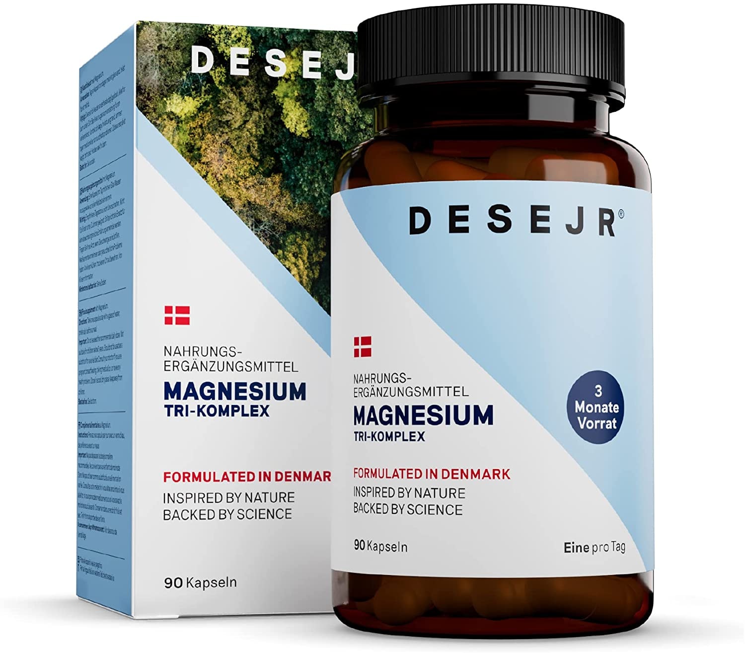DESEJR Magnesium Tri Complex Tabletten (3 Monatsvorrat), Unterstützt das Nervensystem, Reduzierung von Müdigkeit, normale Muskelfunktion und Erholung, 1 Tablette/Tag
