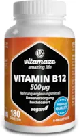Produktbild von Vitamin B12 hochdosiert und vegan, Methylcobalamin, 500 mcg 180 Tabletten für 6 Monate, Natürliche Nahrungsergänzung ohne Zusatzstoffe