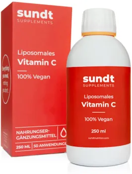 sundt SUPPLEMENTS Vitamin C Liposomal 250 ml flüssig pro Dosis 1000 mg Vitamin C hohe Bioverfügbarkeit hochdosiert für ein starkes Immunsystem und guten Stoffwechsel Vegan & GMO-frei