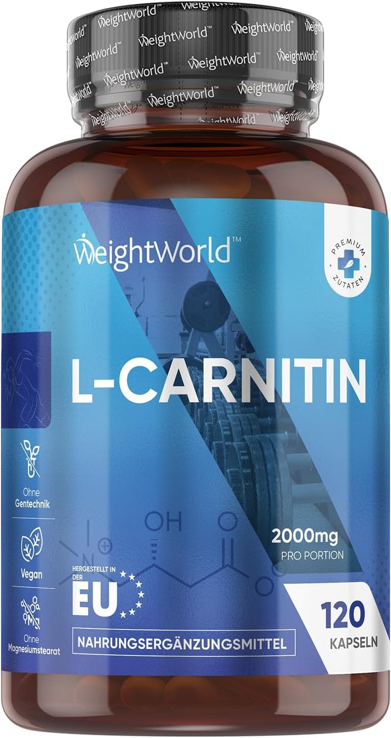Produktbild von Bewertung WeightWorld L Carnitin 2000mg pro Tagesportion 120 vegane Kapseln Für Pre Post Workout Energie L-carnitine Aminosäuren Kapseln L Carnitin Tartrat