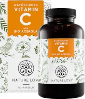 NATURE LOVE Natürliches Vitamin C in Bio Qualität 180 Kapseln Aus Bio Acerola Extrakt