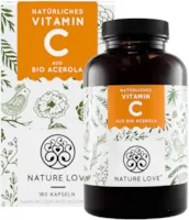 Produktbild von NATURE LOVE Natürliches Vitamin C in Bio Qualität 180 Kapseln Aus Bio Acerola Extrakt