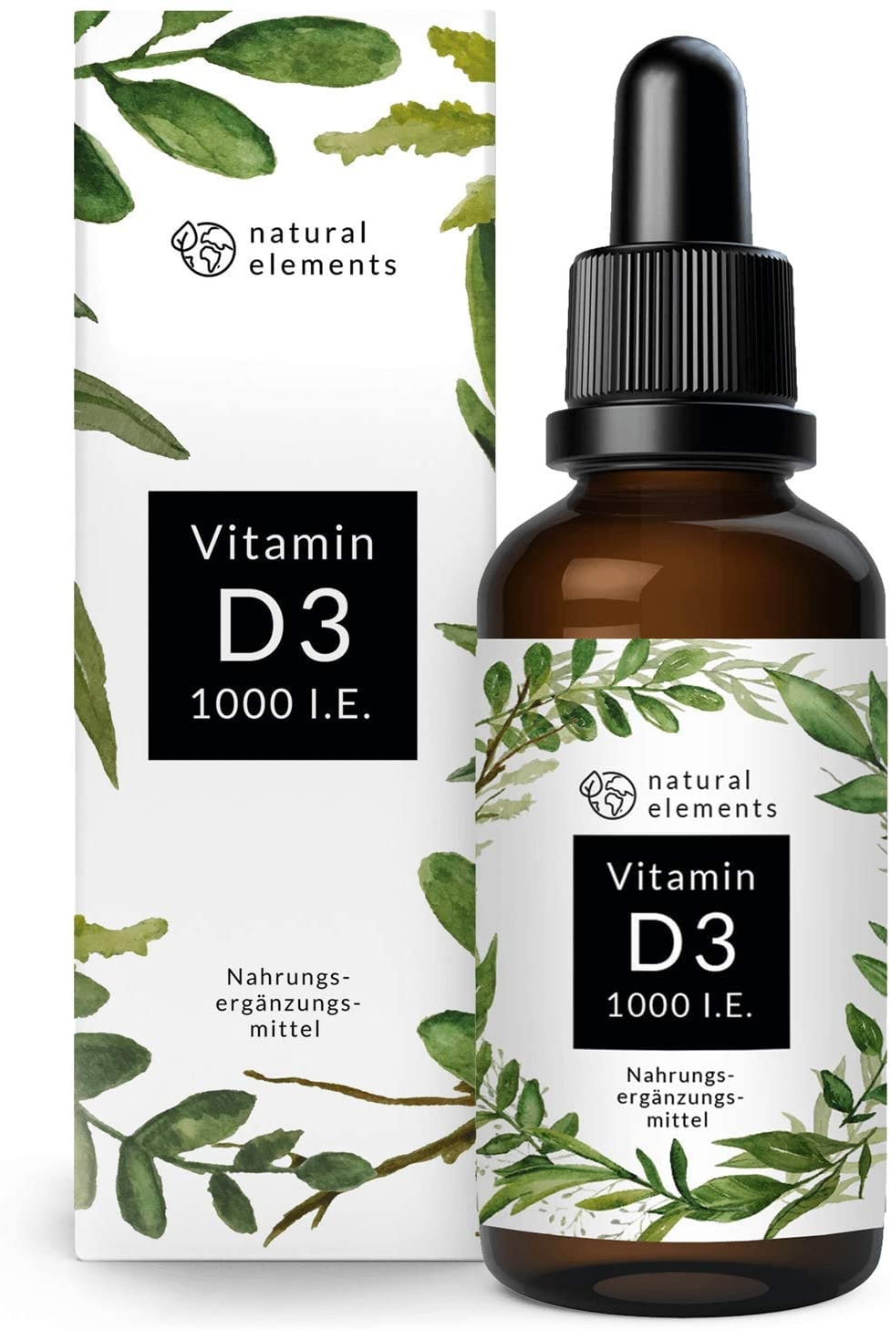 Produktbild von natural elements Vitamin D3 1000 I.E. pro Tropfen 50ml (1750 Tropfen) In MCT-Öl aus Kokos Hochdosiert flüssig