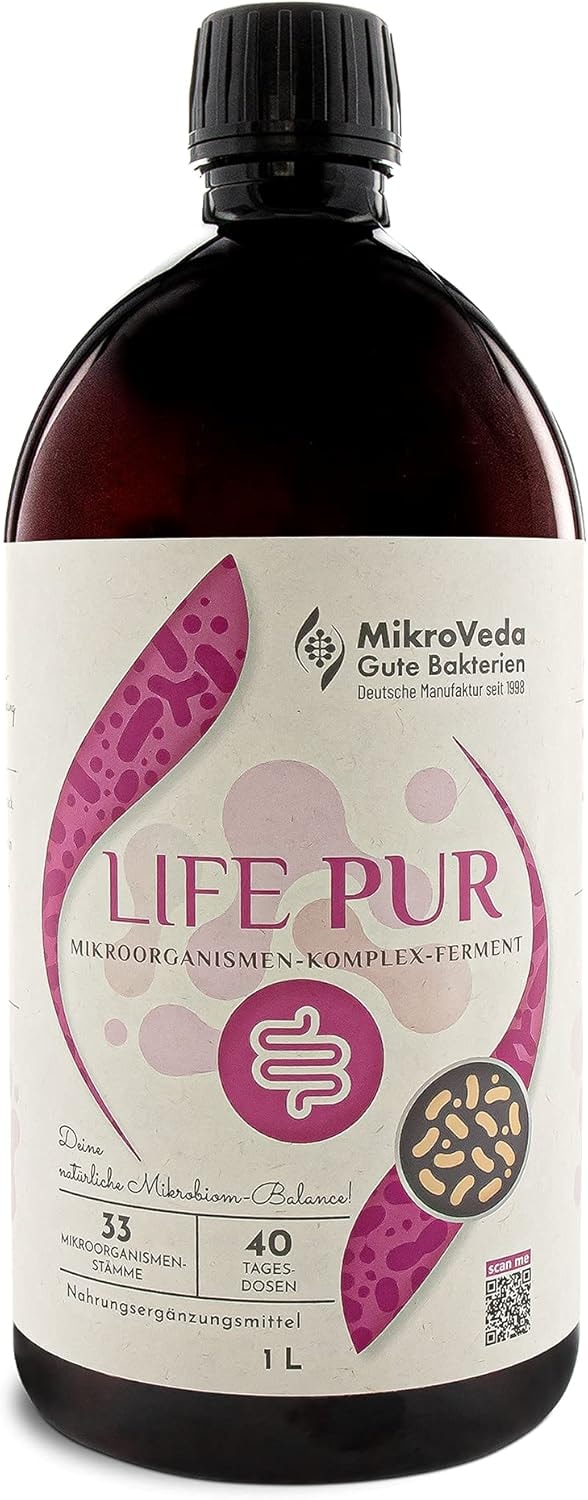 Produktbild von Bewertung MikroVeda Life PUR Darmflora 1 Liter Bio Enzymfermentgetränk mit 33 Bakterienstämme, super-aktiviert, hoch zellverfügbar, bioverfügbar, vegan, roh, zertifizierter Hersteller