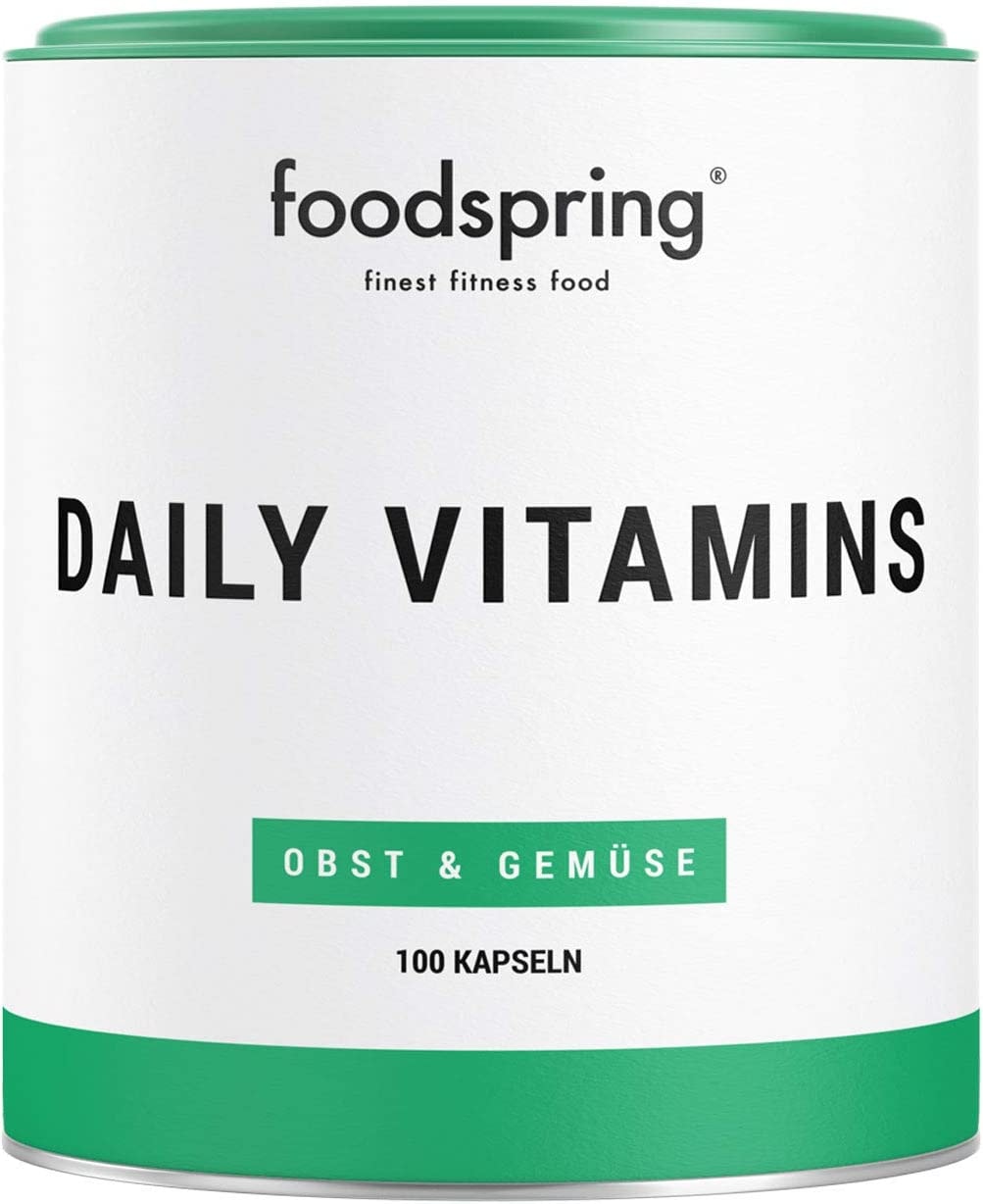 Produktbild von foodspring – Daily Vitamins Kapseln für den Tagesbedarf an Nährstoffen – 100% Abdeckung mit allen essentiellen Vitaminen wie D, C, B12 – 100 vegane Multivitamin Kapseln aus erntefrischem Obst & Gemüse