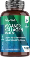 Produktbild von Bewertung WeightWorld Veganer Kollagen Komplex Kapseln zur Kollagenbildung mit Hyaluron, Zink, MSM, Vitamin C & E, Resveratrol - 180 Kapseln - Collagen Boost Komplex - Für Haut, Haare & Kollagenbildung - Laborgeprüft - WeightWorld