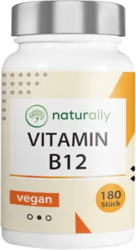 Produktbild von Bewertung naturally Vitamin B12 und Folsäure 180 Tabletten Premium mit beiden B12 Aktivformen & Folat 5-MTHF aus Quatrefolic®, ohne Zusätze, laborgeprüft, vegan