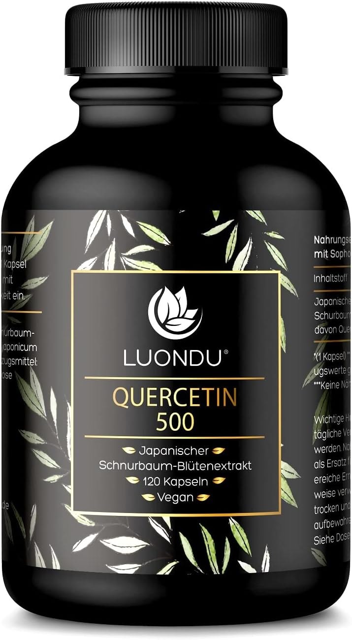 Produktbild von Bewertung Luondu Quercetin 500mg hochdosiert 120 Quercetin Kapseln Vegan Premium Rohstoff: Japanischer Schnurbaum-Blütenextrakt Quercetin hochdosiert Laborgeprüft, Hochdosiert & Ohne Zusätze