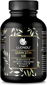 Produktbild von Bewertung Luondu Quercetin 500mg hochdosiert 120 Quercetin Kapseln Vegan Premium Rohstoff: Japanischer Schnurbaum-Blütenextrakt Quercetin hochdosiert Laborgeprüft, Hochdosiert & Ohne Zusätze