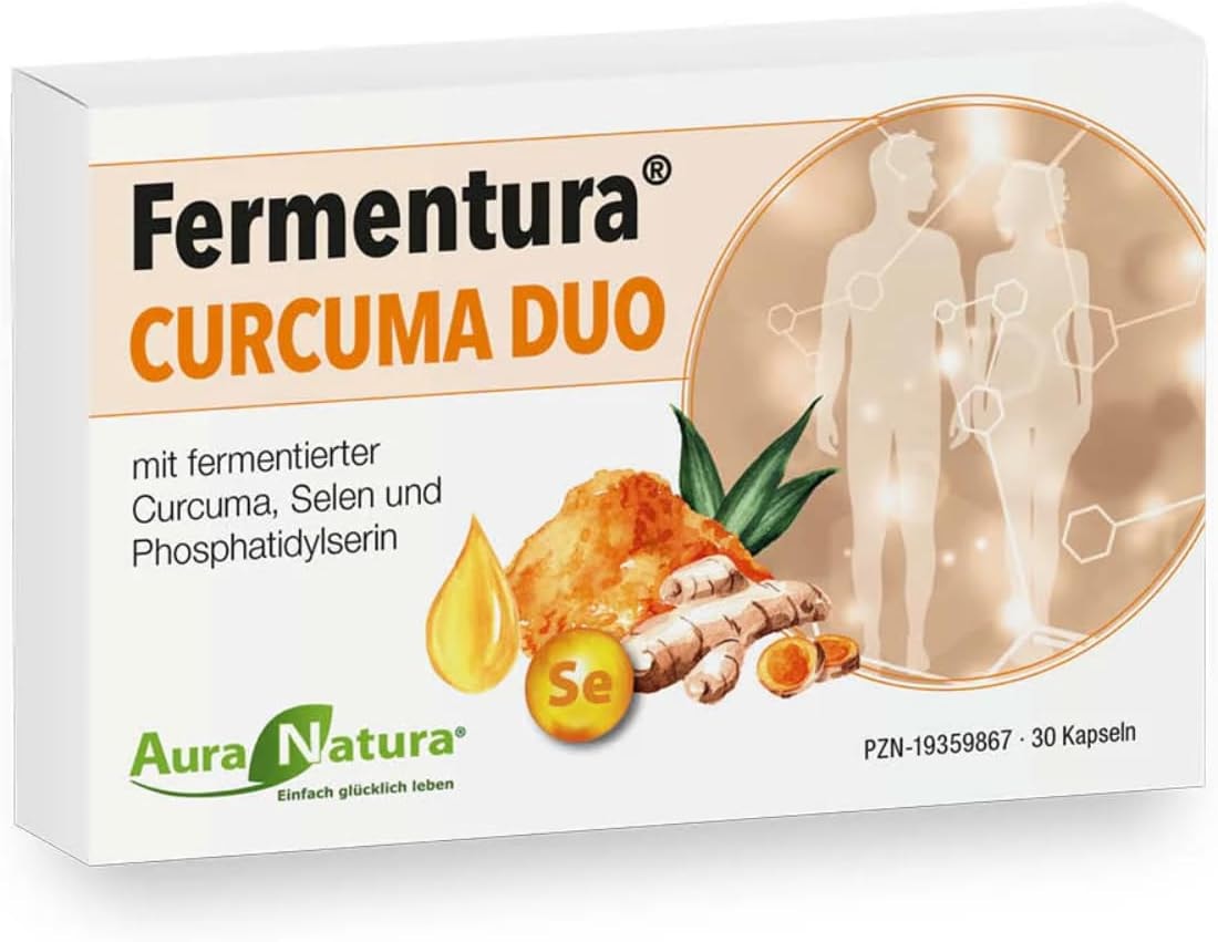 Produktbild von Bewertung Aura Natura Fermentura Curcuma Duo Fermentierte Kurkuma Kapseln Enthält Curcumin Angereichert mit Selen und Phosphatidylserin 30 Kapseln 1er Pack Vegan