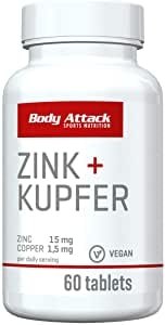 Body Attack Zink + Kupfer 60 Kapseln / 60 Portionen, hochdosierte Mikronährstoffe, 15mg Zink & 1,5mg Kupfer, vegan, Made in Germany