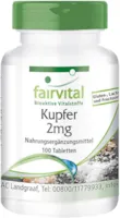 Produktbild von fairvital - Kupfer Tabletten 2mg - HOCHDOSIERT - Nahrungsergänzungsmittel aus Kupferbisglycinat - Vegan - 100 Tabletten