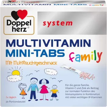 Doppelherz System MULTIVITAMIN MINI-TABS family – Nährstoffe für die ganze Familie – Vitamin C und Zink für das Immunsystem – 20 Portionsbeutel