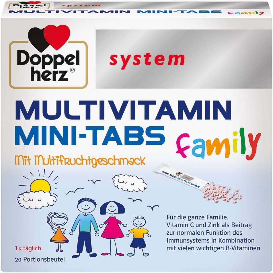 Produktbild von Doppelherz System MULTIVITAMIN MINI-TABS family – Nährstoffe für die ganze Familie – Vitamin C und Zink für das Immunsystem – 20 Portionsbeutel