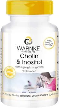Produktbild von WARNKE VITALSTOFFE Cholin & Inositol hochdosiert & vegan mit Cholinbitartrat 90 Tabletten