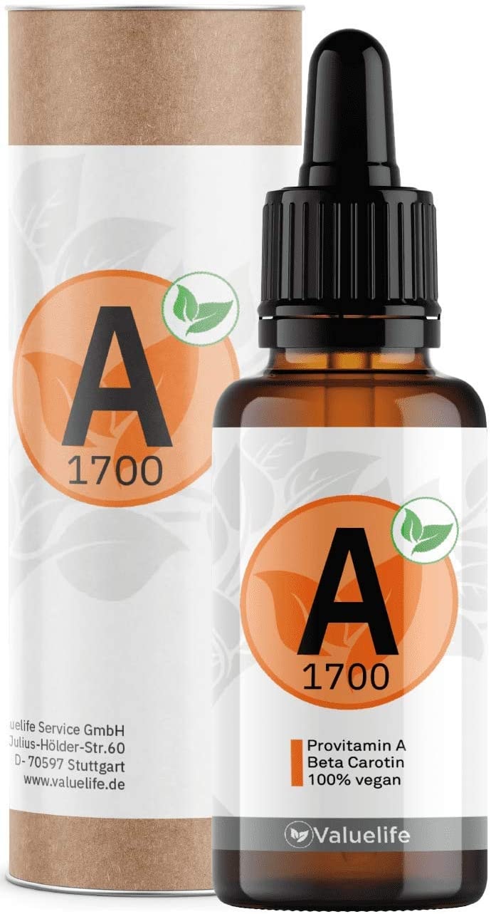 Produktbild von Valuelife Provitamin A Beta Carotin Tropfen - Original aus hochwertigen Dunaliella Salina Algen, Vegan, naturbelassen, ohne Zusatzstoffe, 1500 iE Vitamin A je Tagesdosis, 1700 Vitamintropfen von VALUELIFE