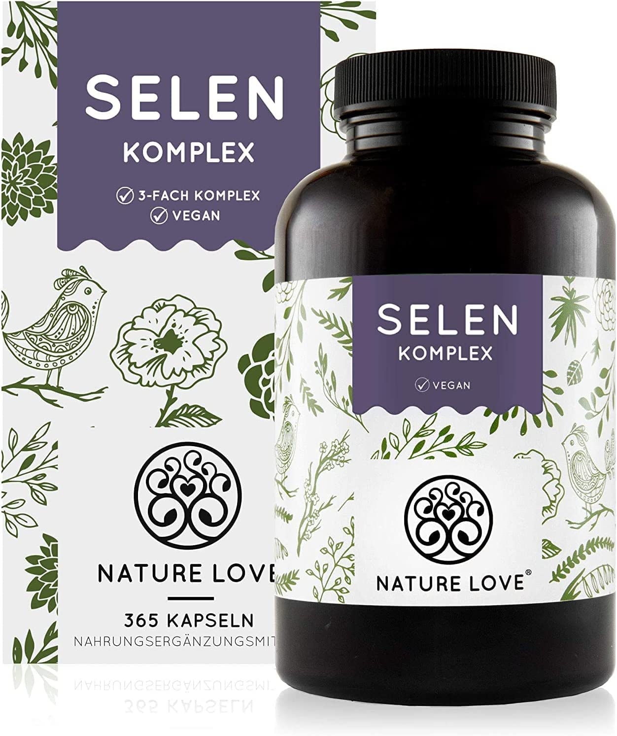 Produktbild von NATURE LOVE Selen Komplex Vegan 200µg Selen je Kapsel 365 Kapseln Natriumselenit, L-Selenmethionin, Selenhefe - Hochdosiert, laborgeprüft, ohne Stearat, in Deutschland produziert