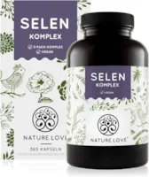 Produktbild von NATURE LOVE Selen Komplex Vegan 200µg Selen je Kapsel 365 Kapseln Natriumselenit, L-Selenmethionin, Selenhefe - Hochdosiert, laborgeprüft, ohne Stearat, in Deutschland produziert