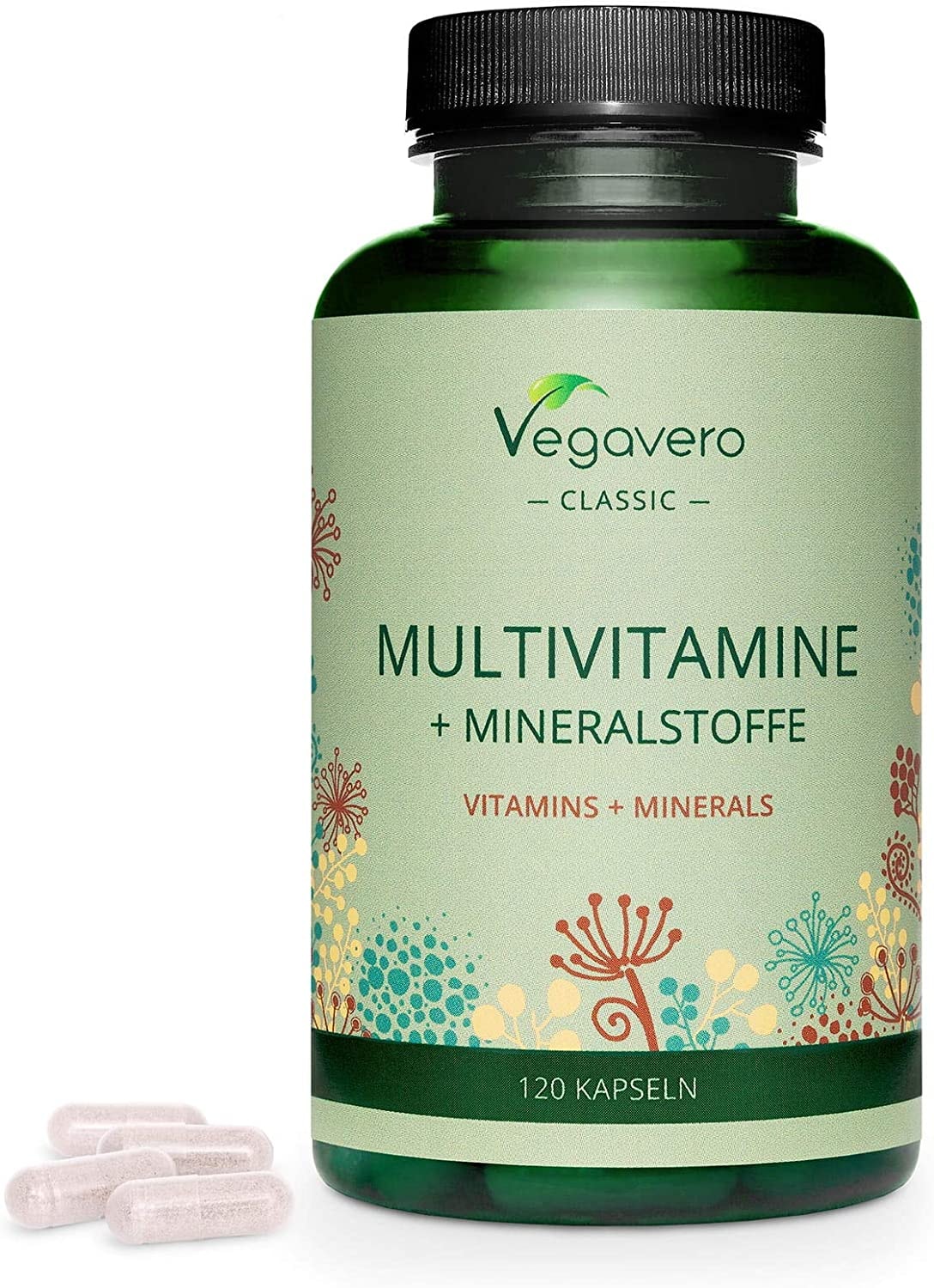 Produktbild von Vegavero MULTIVITAMIN KAPSELN Vegavero Immunabwehr & Energie HOCHDOSIERT Wichtige A-Z Vitamine & Mineralien | B Vitamine, Eisen, Jod & Co | Ohne Zusatzstoffe | Laborgeprüft | Vegan | 120 Kapseln