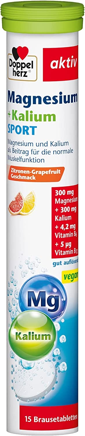 Produktbild von Doppelherz Magnesium + Kalium Brausetabletten – Zur Unterstützung der Muskeln und des Nervensystems auch beim Sport – 1 x 15 Brausetabletten