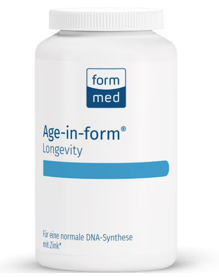 Produktbild von Bewertung FormMed Age-in-form® Longevity Kapseln Langlebigkeit DNA-Synthese Zellteilung Spermidin Zink Basisches Citrat Artikel-Nr. 2000.1684