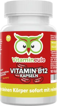 Vitamineule Vitamin B12 Kapseln 500µg hochdosiert vegan Qualität aus Deutschland pflanzliches Methylcobalamin - laborgeprüft - ohne künstliche Zusätze - natürliches B12 aus Baumrinde