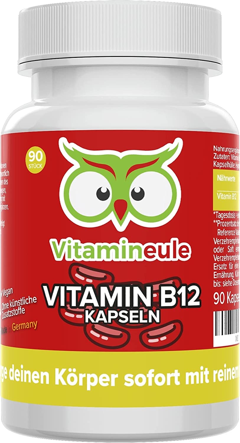 Produktbild von Vitamineule Vitamin B12 Kapseln 500µg hochdosiert vegan Qualität aus Deutschland pflanzliches Methylcobalamin - laborgeprüft - ohne künstliche Zusätze - natürliches B12 aus Baumrinde
