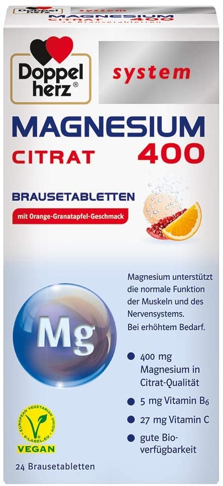 Produktbild von Doppelherz System MAGNESIUM 400 CITRAT BRAUSETABLETTEN – Gute Bioverfügbarkeit – Für die schnelle und langfristige Magnesiumversorgung – 24 Brausetabletten