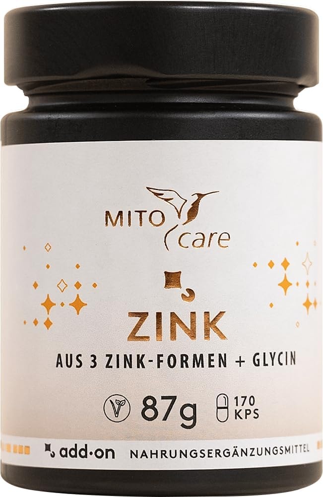 Produktbild von Bewertung MITOcare Zink Kapseln Zinkbisglycinat (Chelat) Zinkgluconat Zinkpicolinat Glycin DNA-Synthese Immunsystem Kognition Art.-Nr. 1005005