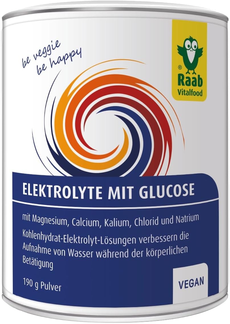 Produktbild von Bewertung Raab Vitalfood Elektrolyte mit Glucose 190g vegan gut dosierbar mit Messlöffel wirkt isotonisch verbessert die Aufnahme von Wasser während der körperlichen Betätigung