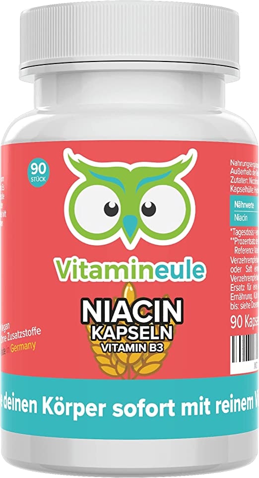 Produktbild von Vitamineule Niacin Kapseln 500mg flush free hochdosiert laborgeprüft Qualität aus Deutschland vegan Vitamin B3 / Nicotinamid - ohne künstliche Zusätze - Vitamineule®