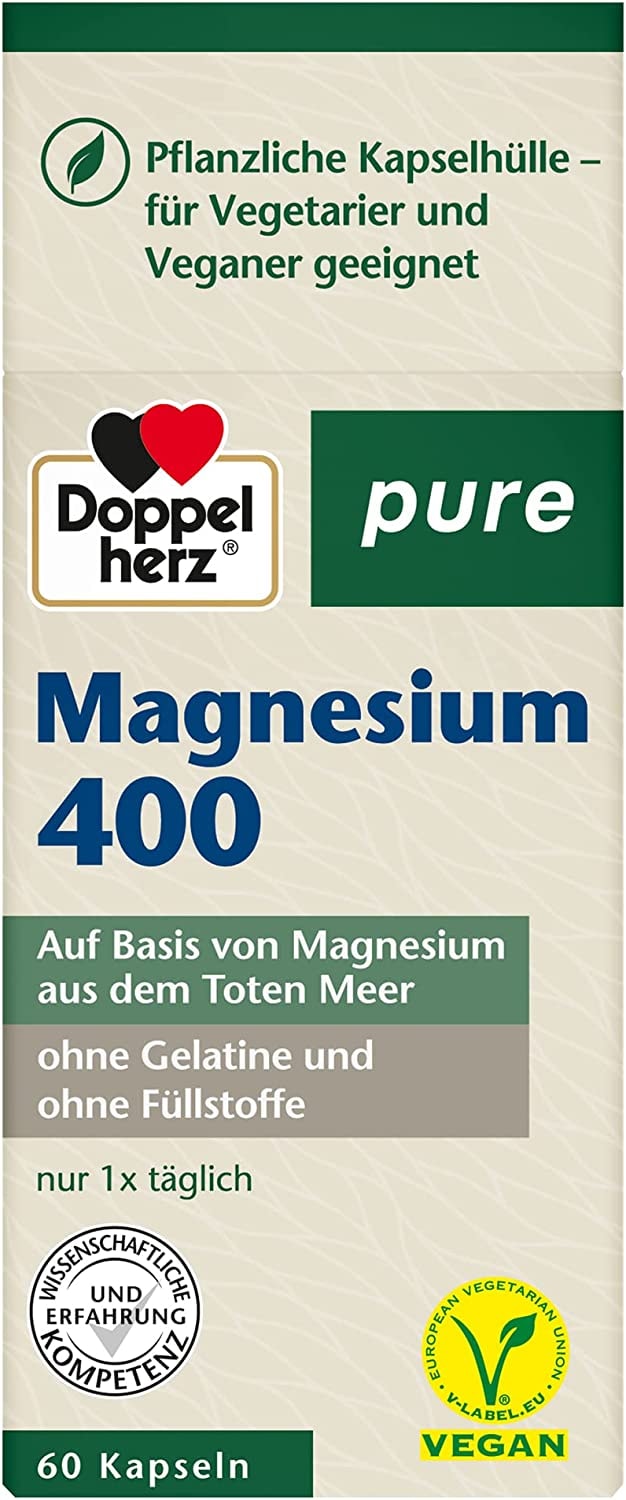 Produktbild von Doppelherz pure Magnesium 400 – Auf Basis von Magnesium aus dem toten Meer – Vegan – 60 Kapseln
