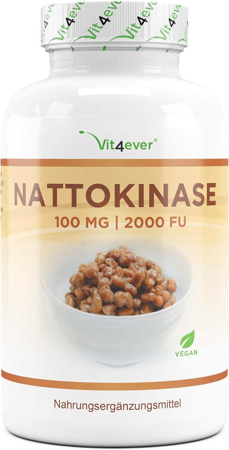 Produktbild von Bewertung Vit4ever Nattokinase vegan Kapseln 2000 Fu je Kapsel 6 laborgeprüft Monatsvorrat 180 Stück hochdosiert GMO-freies Soja ohne unerwünschte Zusätze